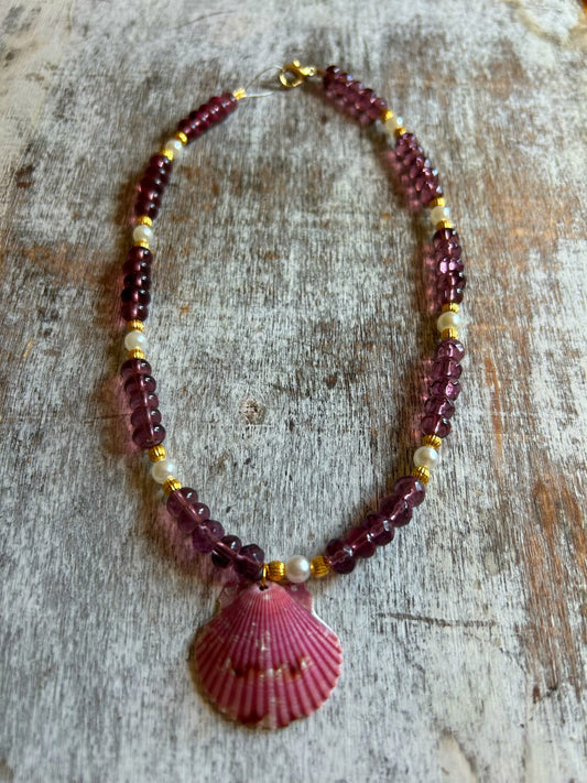 Pretty in Purple Beaded Scallop Necklace