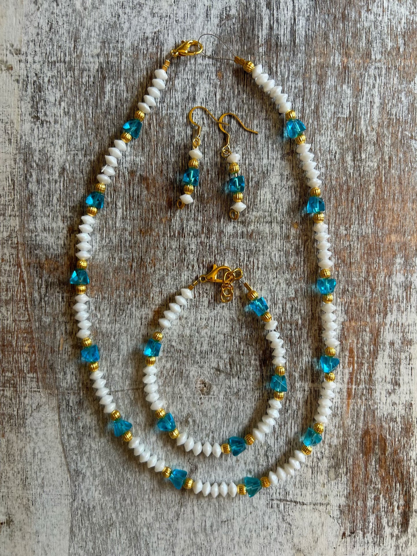 Ocean Inspired Blue & White Beaded 3 Piece Set