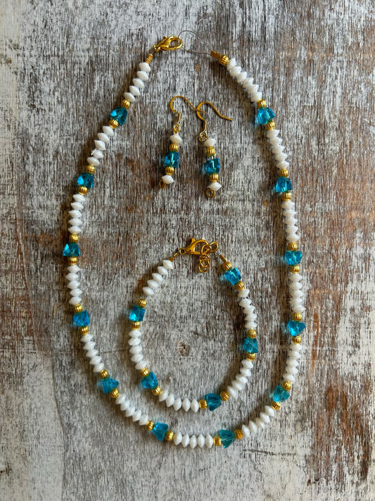 Ocean Inspired Blue & White Beaded 3 Piece Set