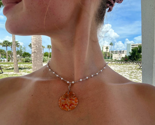 Orange Scallop Necklace with Pearls